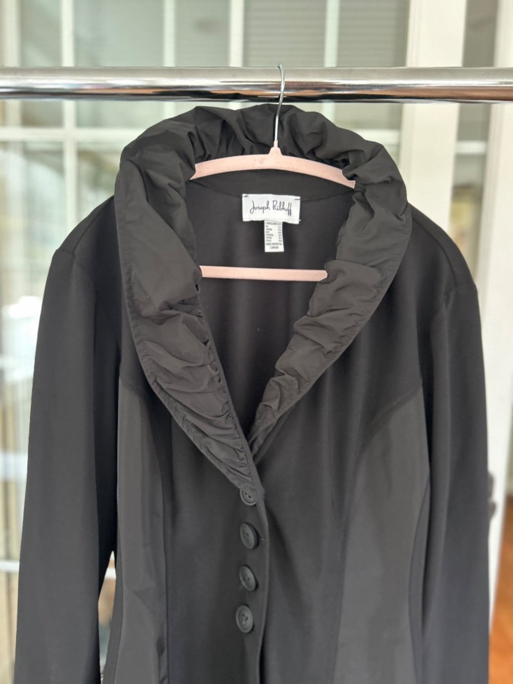 Joseph Ribkoff Black Coat Style 193425 Ruching Collar Button Down EUC Sz 20 - Picture 5 of 13